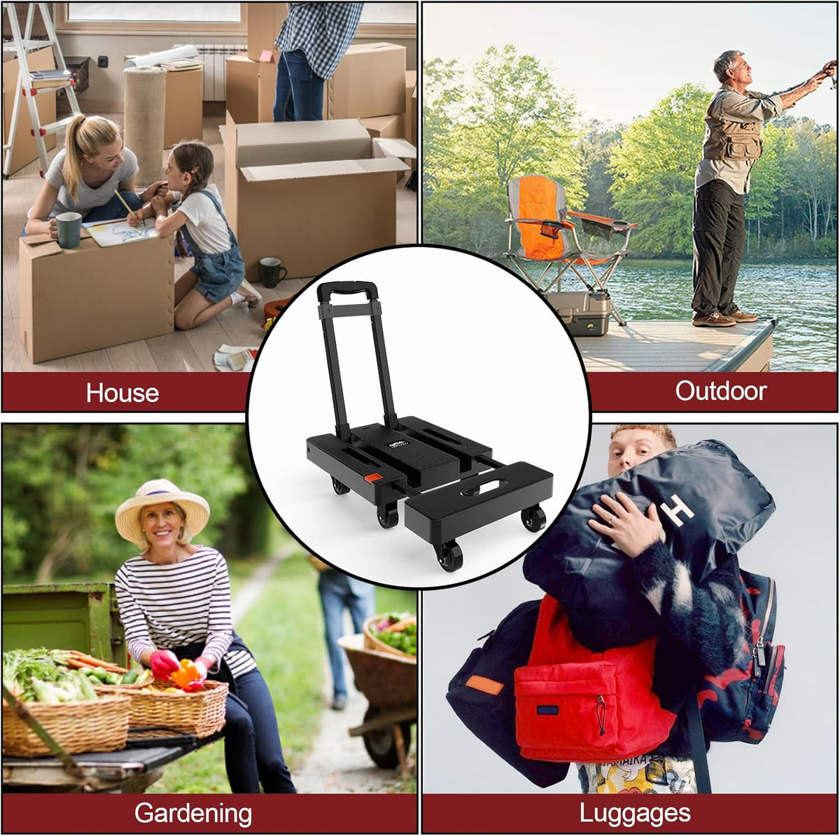 Folding Hand Truck 230KG Portable Dolly 6 Wheel Trolley Black SOLEJAZZ