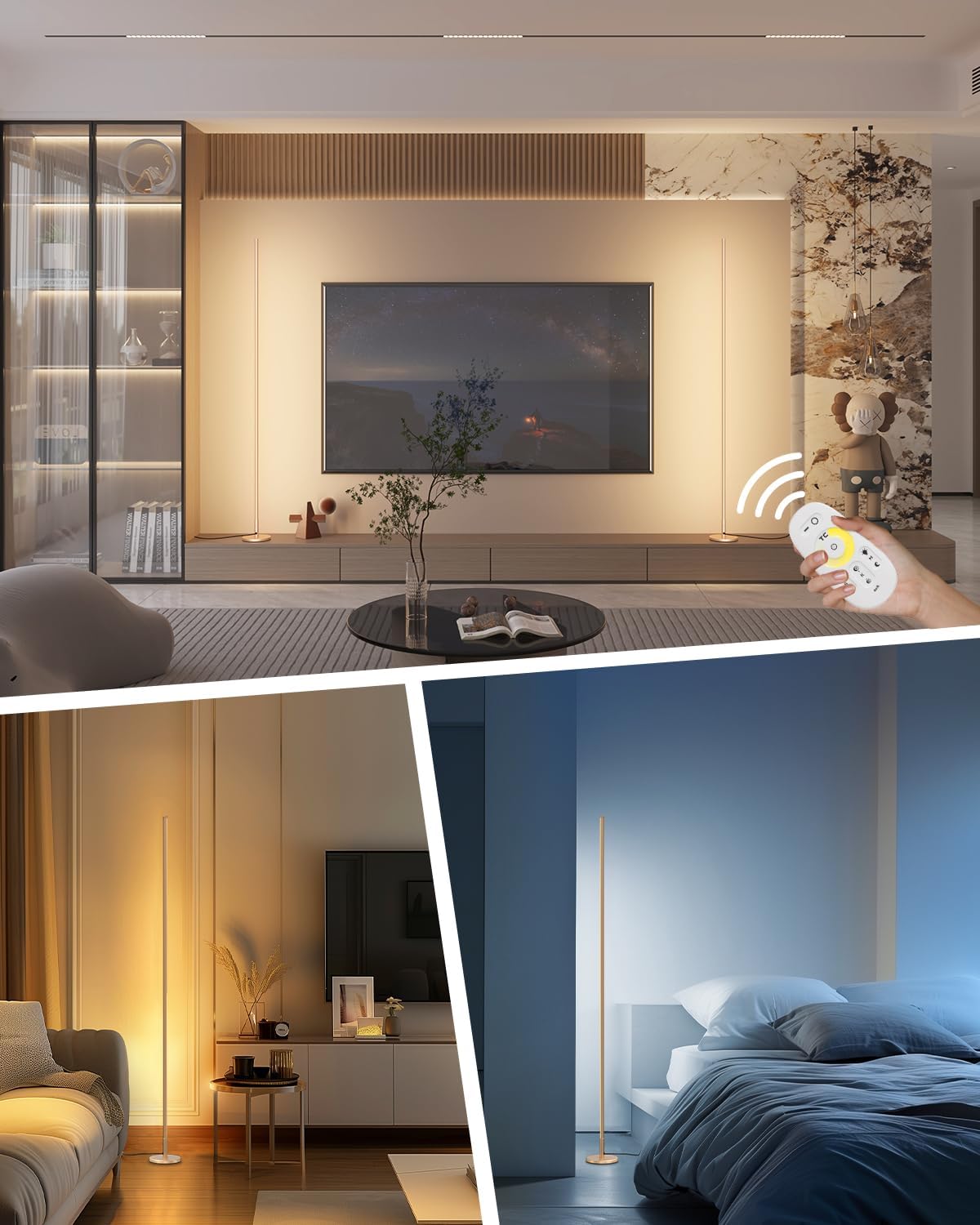 TACAHE Gold Corner Floor Lamp – Dimmable LED Mood Light with Remote, 57"