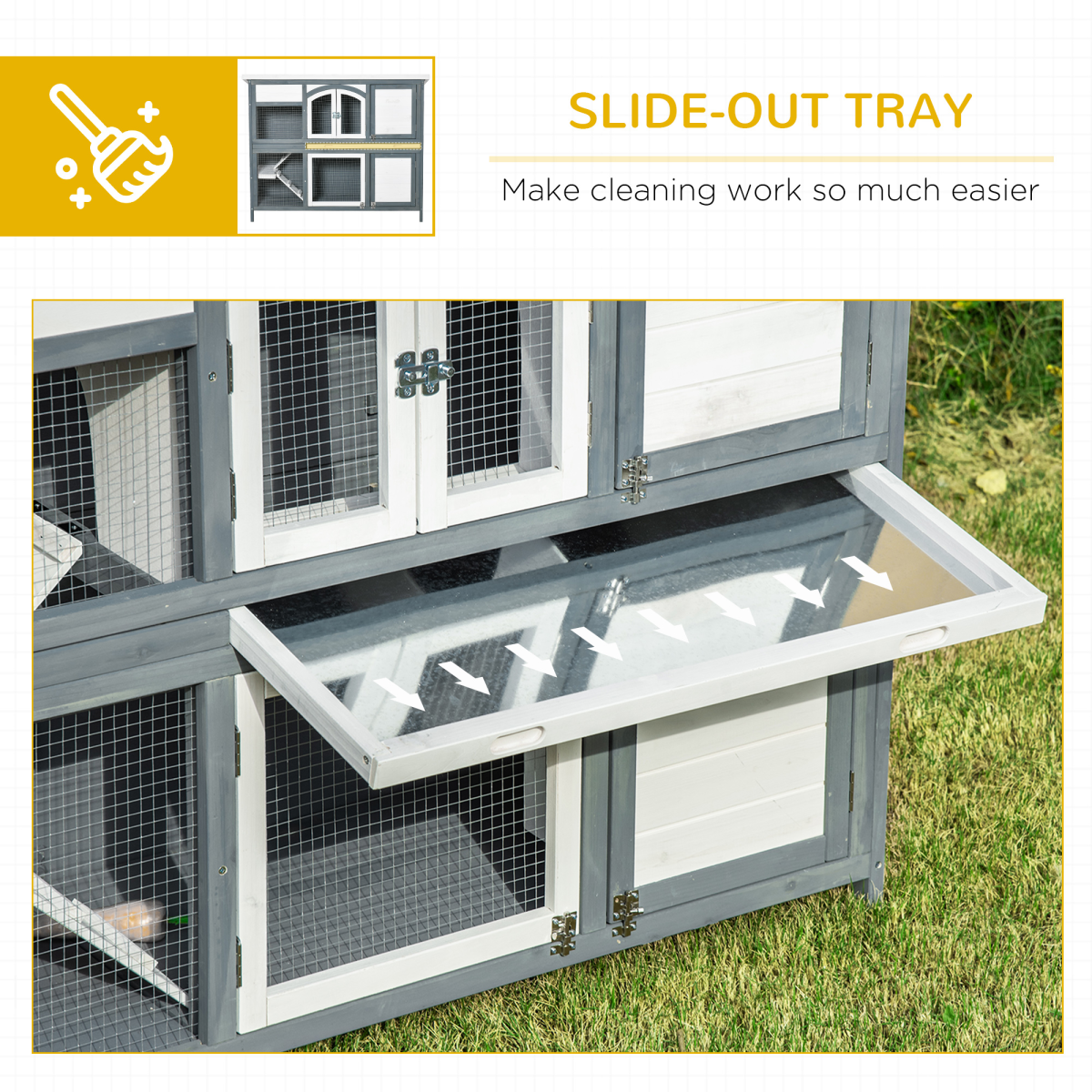 Two-Tier Wooden Rabbit Hutch Bunny Run w/ Openable Roof, Slide-Out Tray, Ramp
