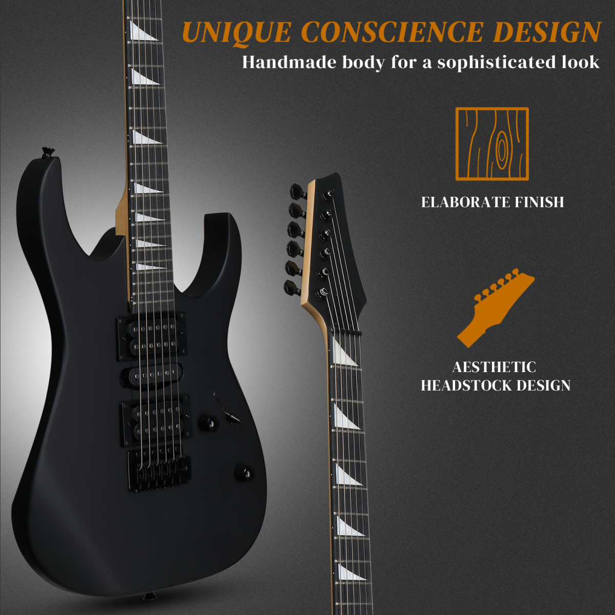 170 Model 39in Electric Guitar  HSH Pickups Black complete starter kit suit for Hard Rock