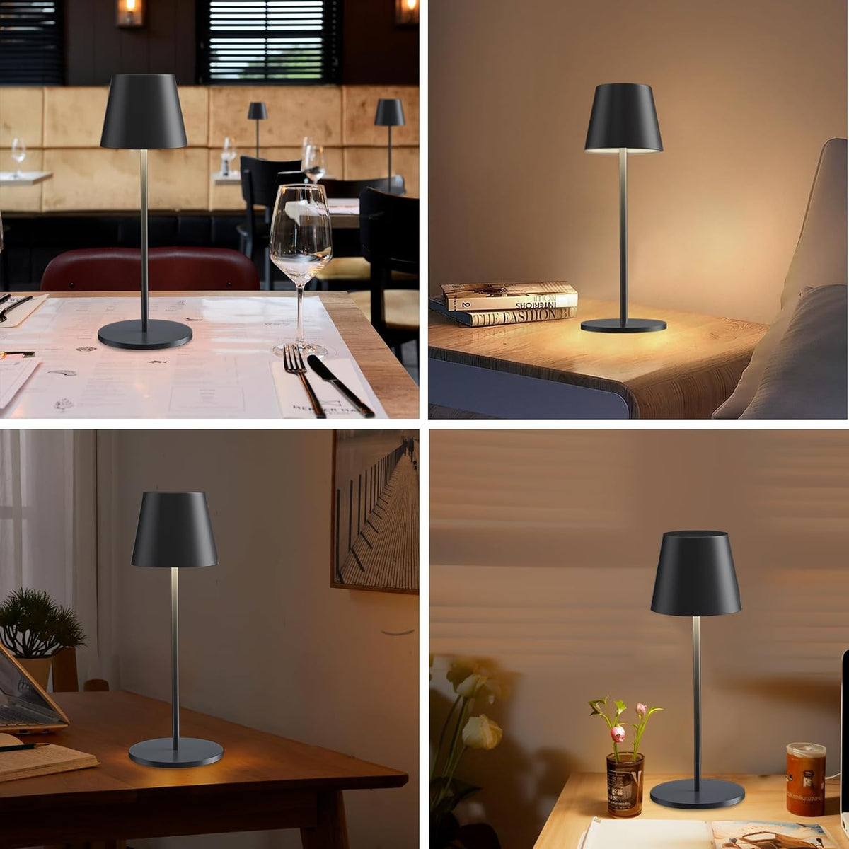 Rechargeable Table Lamp 2 Pack Dimmable 3000K Cordless Black Trayvespace