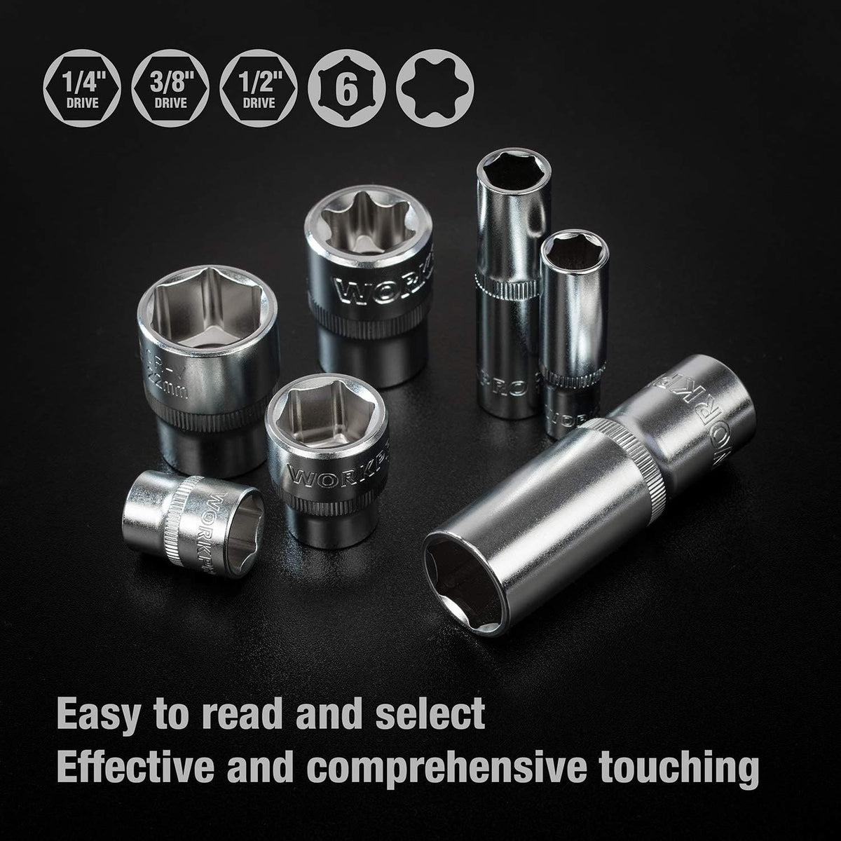 WORKPRO 172-Piece Cr-V Socket Set – 1/2", 3/8", 1/4" Drive, Ratchets & More