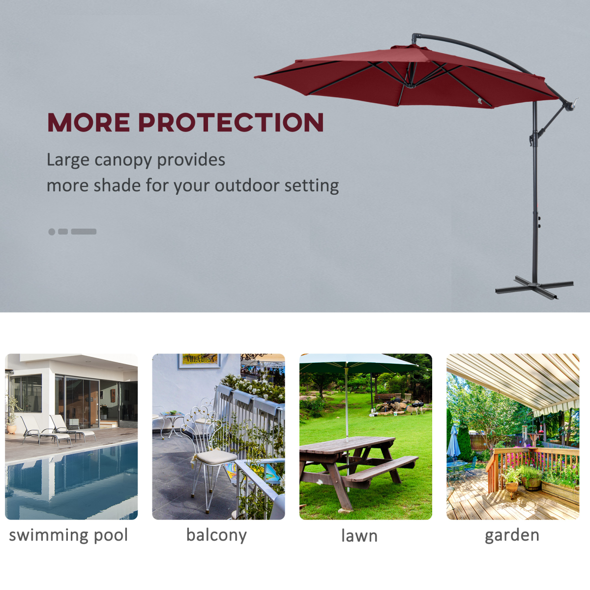 3(m) Garden Banana Parasol Cantilever Umbrella w/ Base, Wine Red Outsunny