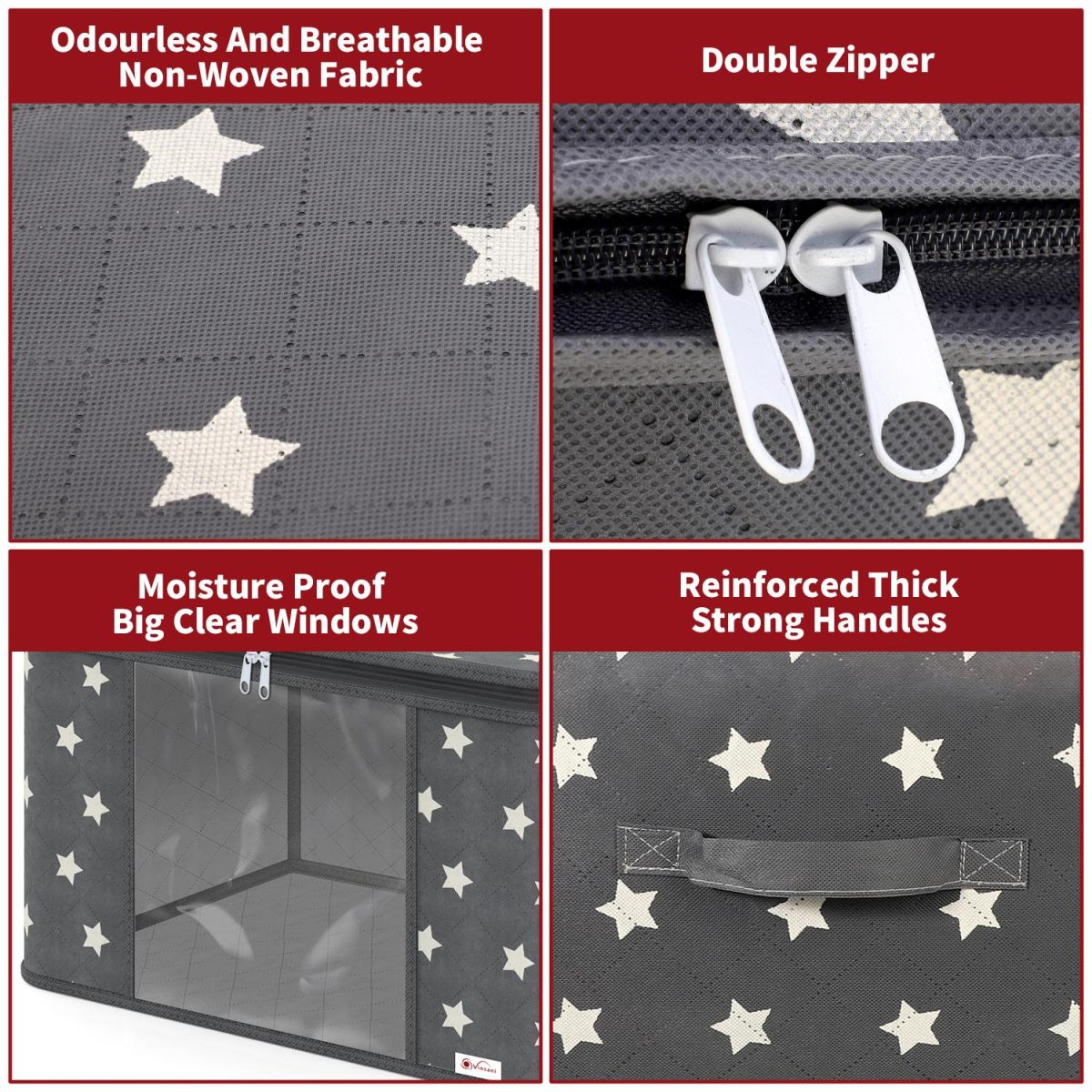 VINSANI 3pc DELUXE STORAGE BAGS GREY STAR 0000329