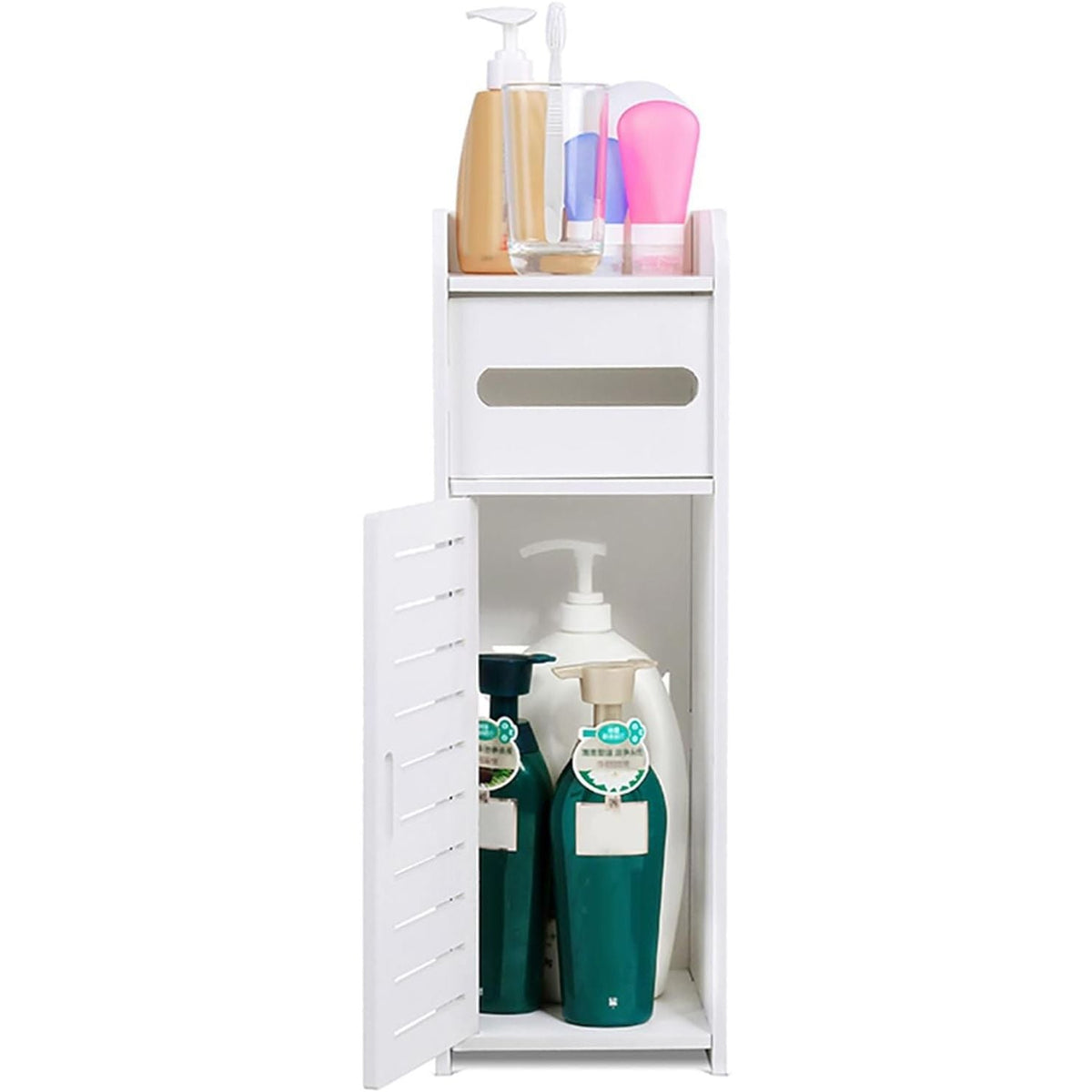 Small Bathroom Cabinet White 3 Tier Freestanding Tissue Box Storage Ejoyous