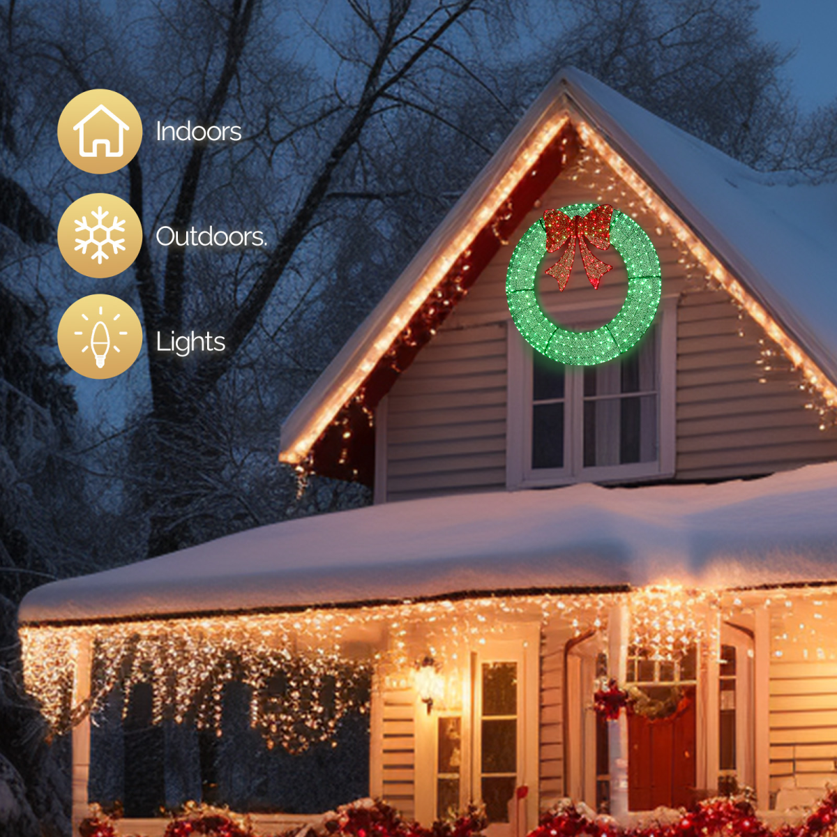 120cm Pre-lit Outdoor Christmas Wreath Decoration, Lighted Metal Wreath with Red Bow, Remote Control LED Lights with Timer, for Front Door Gate Wall Indoor Outdoor Holiday Party, Green