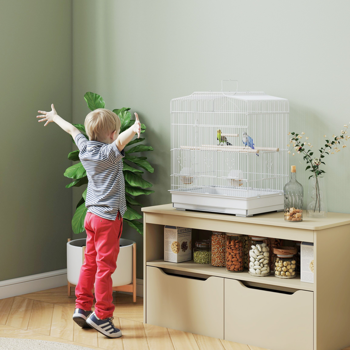 Bird Cage Starter Kit with Detachable Rolling Stand