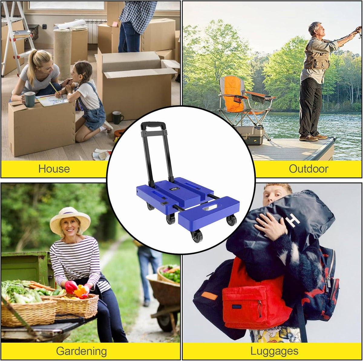 Folding Hand Truck 230KG Portable Dolly 6 Wheel Trolley Black SOLEJAZZ