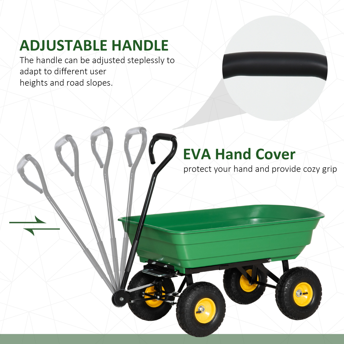 75L Garden Cart Heavy Duty 4 Wheel TWheelbarrow Green 75L