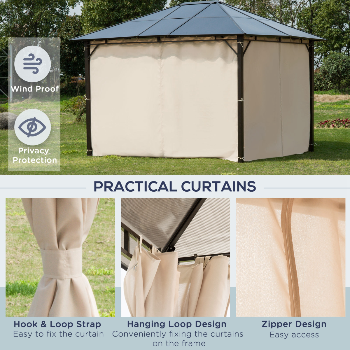 3.6x3(m) Hardtop Gazebo Garden Pavilion w/ Polycarbonate Roof, Brown Outsunny