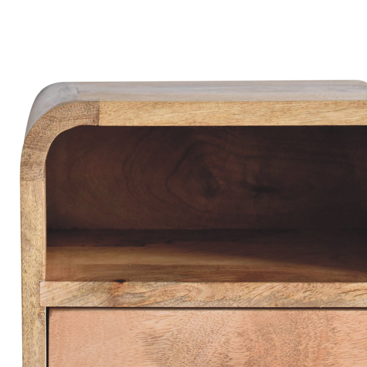 Artisan Furniture Solid Wood Extra Mini Wall Mounted Curved Oak-ish Bedside with Open Slot
