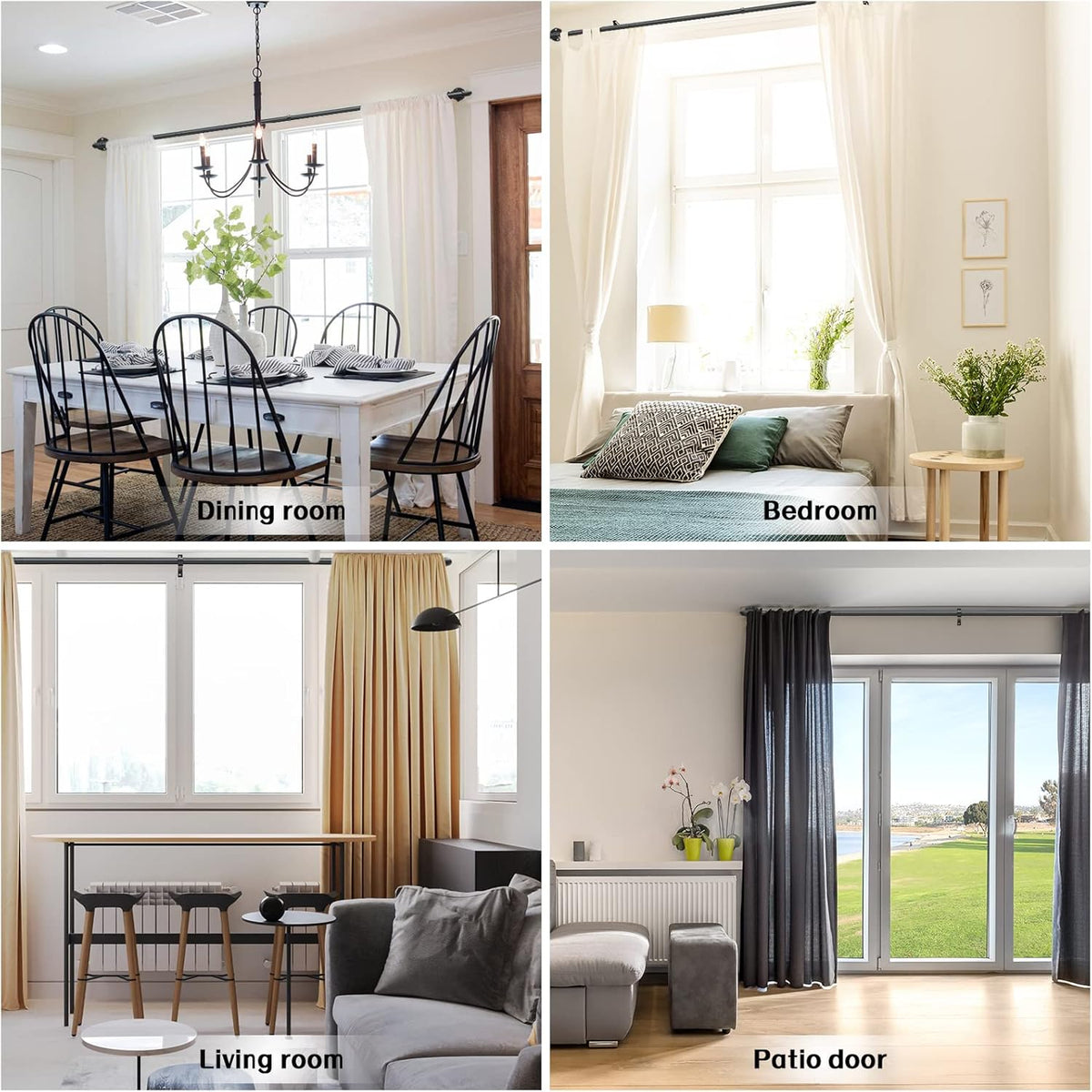 Harrms Double Curtain Pole 74–236cm – Black Extendable Rod for Eyelet Curtains