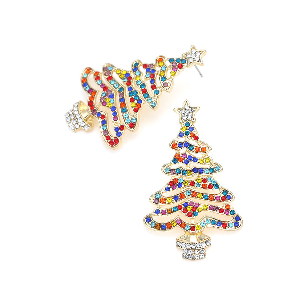 Hollow Out Christmas Tree Earrings With Diamonds