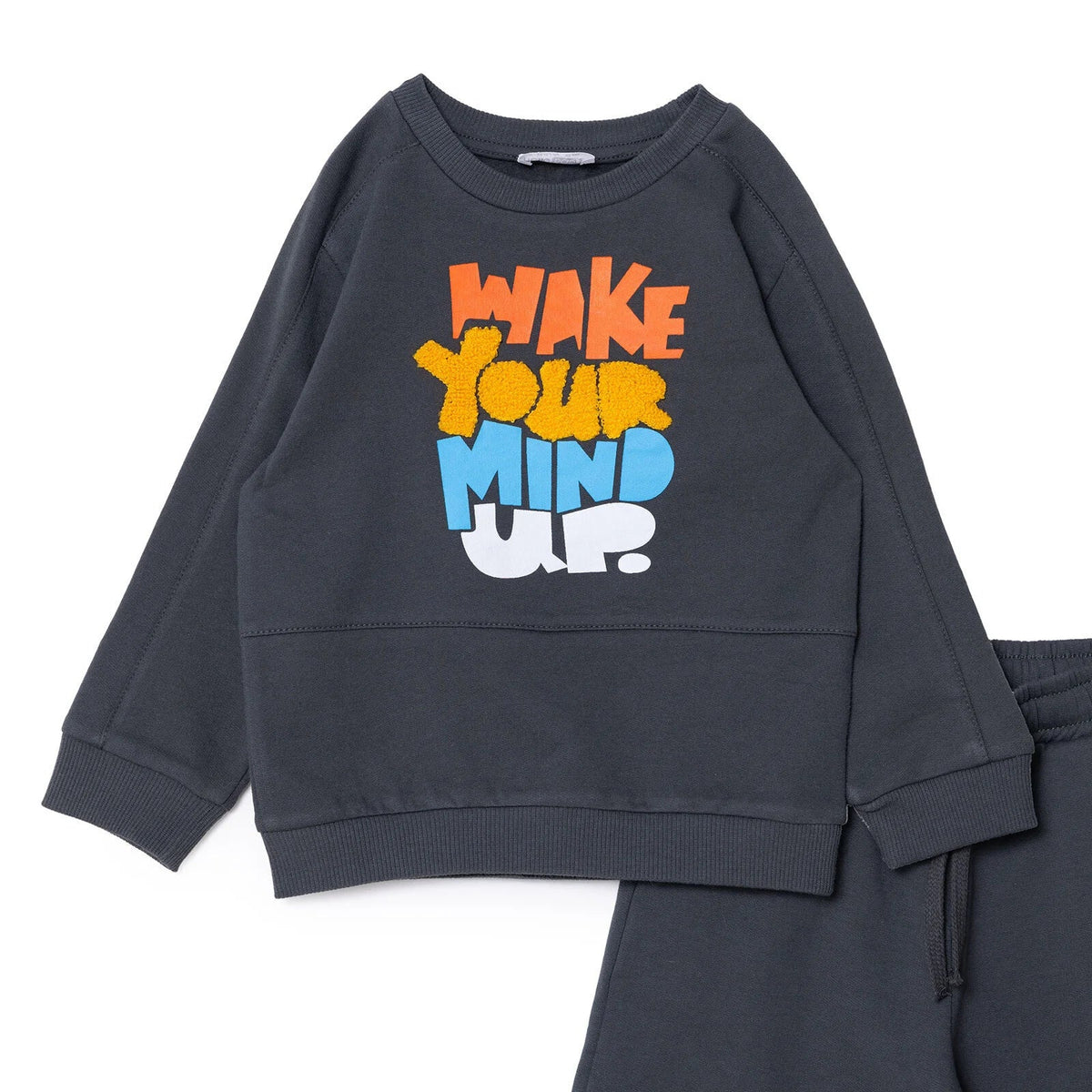 HelloBaby "Wake Your Mind Up" Slogan Brushed Baby Sweatshirt & Joggers Set (3-6 Months to 4-5 Years)