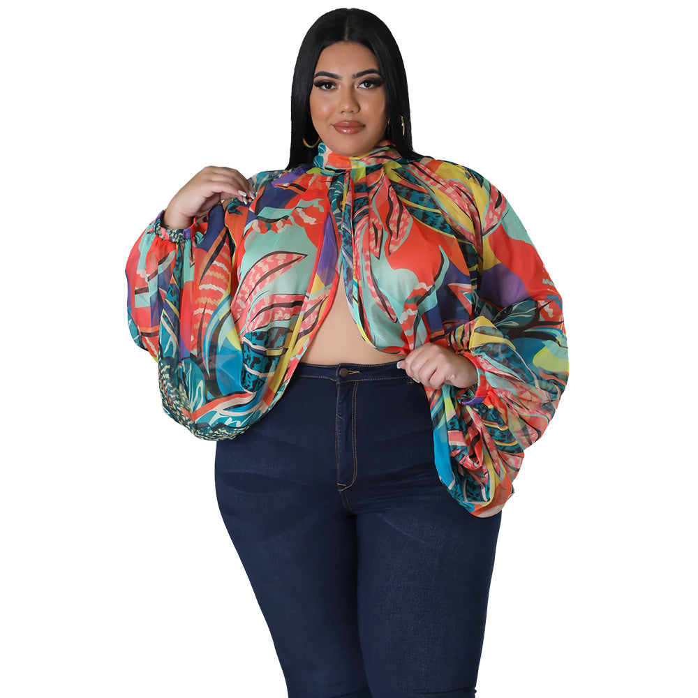 Women's Plus-Size Crew-Neck Chiffon Top With Tie-up Straps