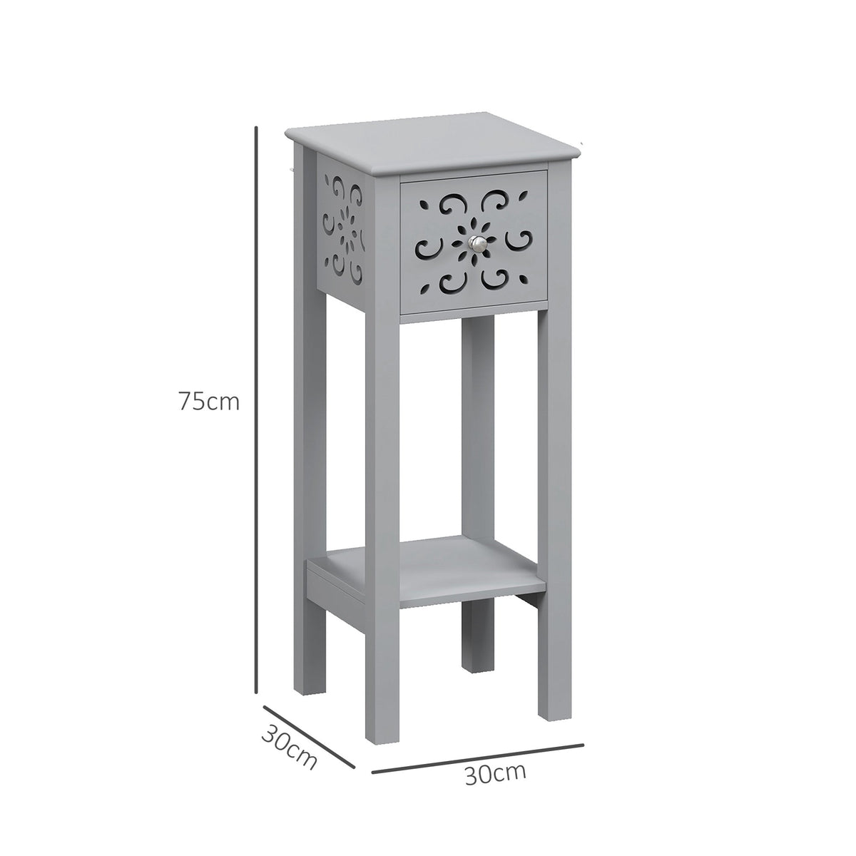 HOMCOM Bedside Table Set, End Table Set with Drawer and Storage Shelf, Grey