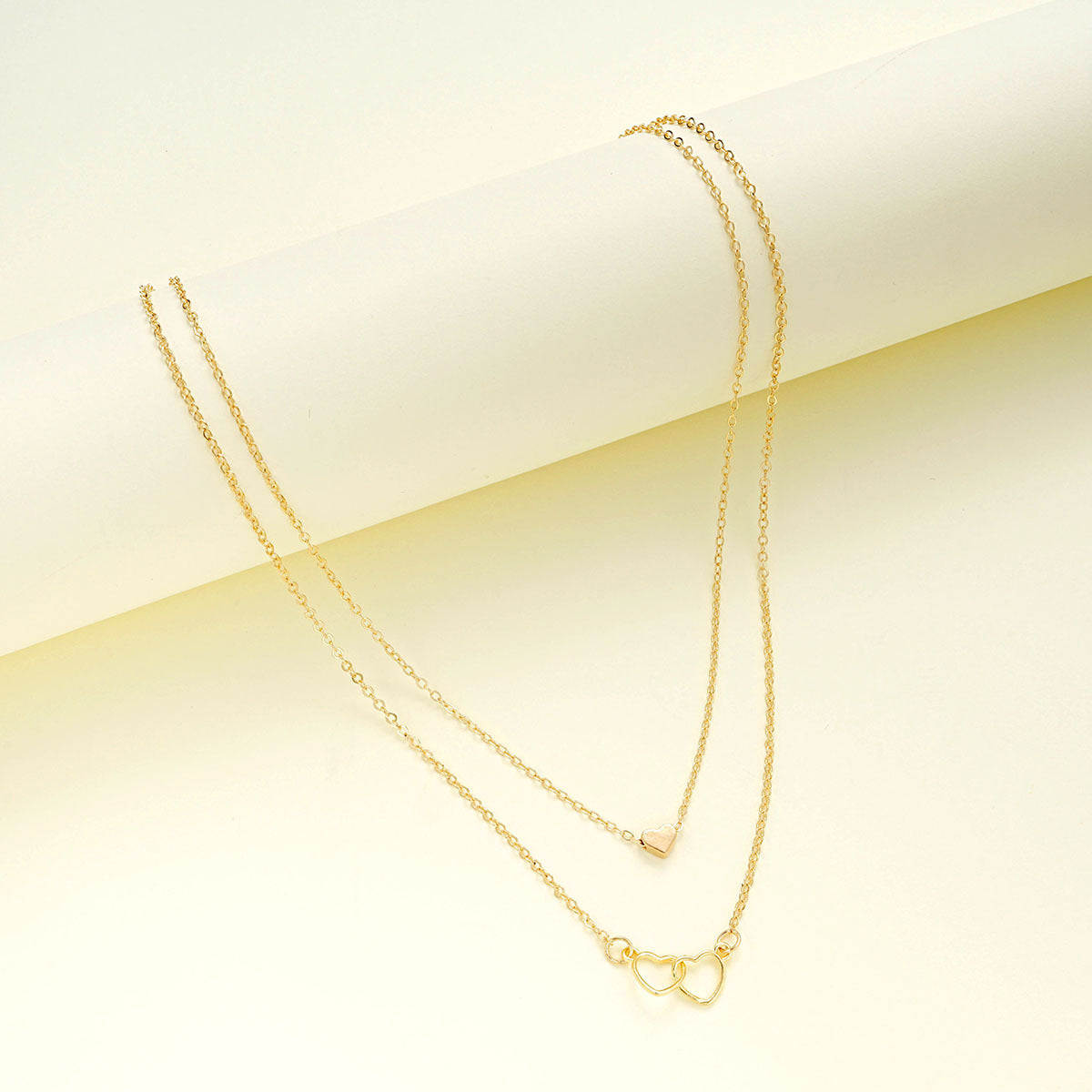 Hollow Cross Heart Pendant Double-layer Necklace Cute Classic Heart Shaped Pendant Necklace For Women