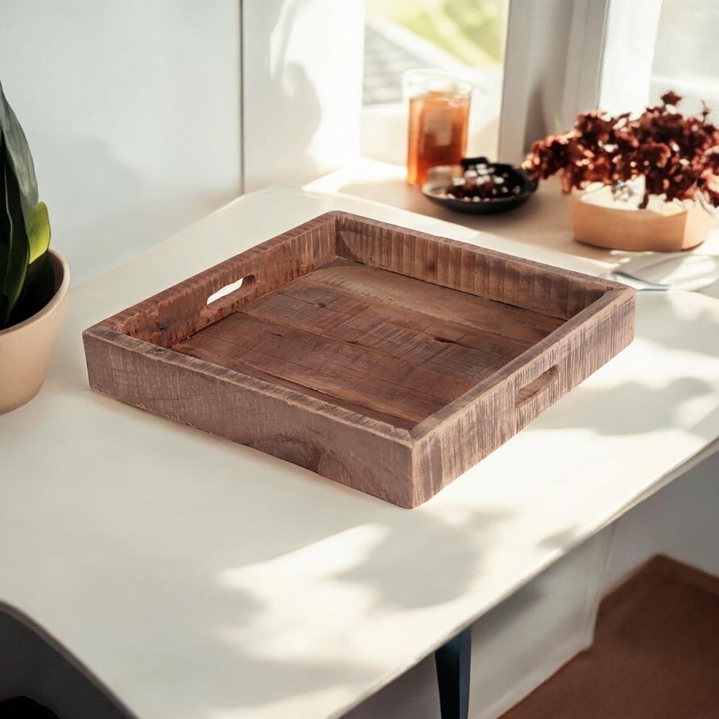 50CM RECLAIMED SQUARE WOODEN TRAY