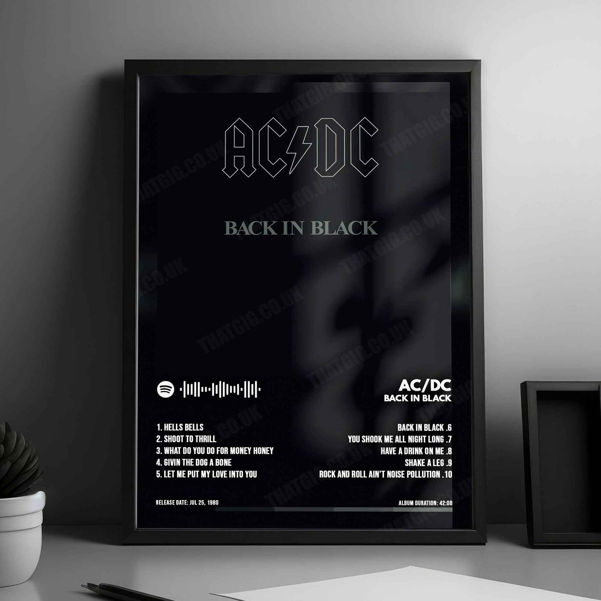 AC/DC "Back in Black" Album Cover Poster - with Complete Tracklist