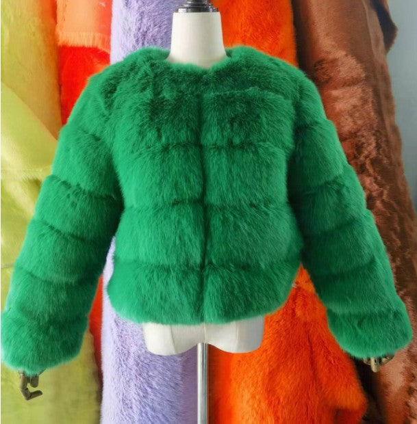 Faux Fox-fur Patchwork Thickened Warm Fur Coat