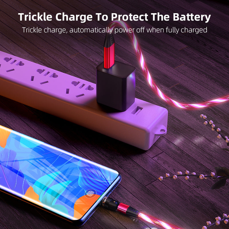 540° Rotating LED Magnetic Charging Cable - 3A Fast Charge for iPhone, USB-C & Micro USB