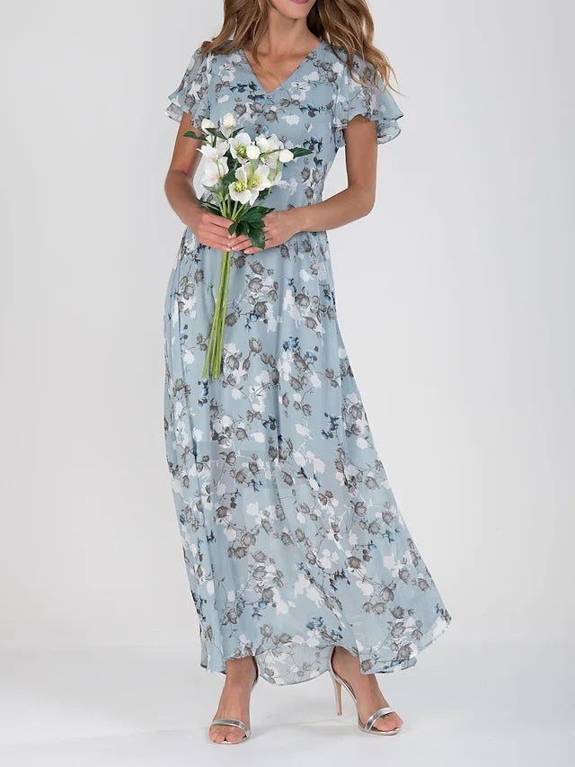 Flowers Print Short Sleeve Dress Summer Fashion Ruffle Beach Dresses Women's Clothing