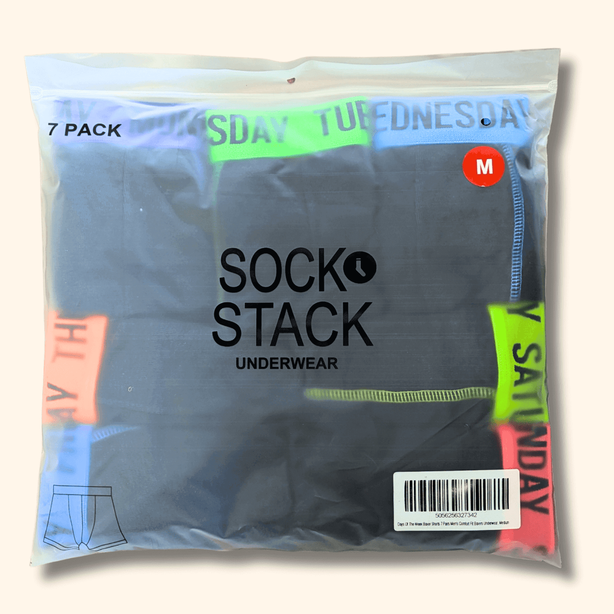 Sock Stack 7 Pack Days Of The Week Mens Boxer Shorts Comfort Fit Premium Cotton Blend