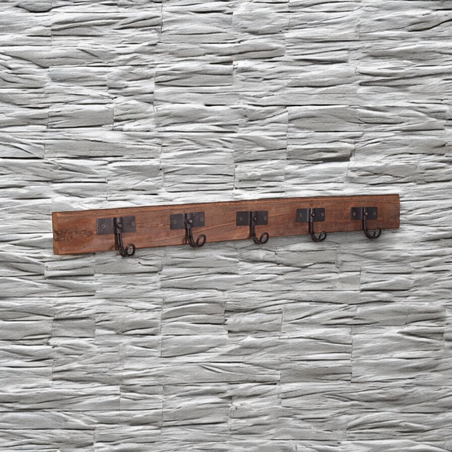 70CM RECLAIMED WOODEN 5 HOOK WALL HANGER