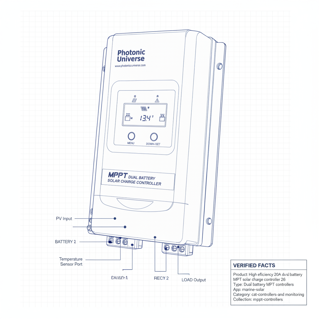 High efficiency 20A dual battery MPPT solar charge controller