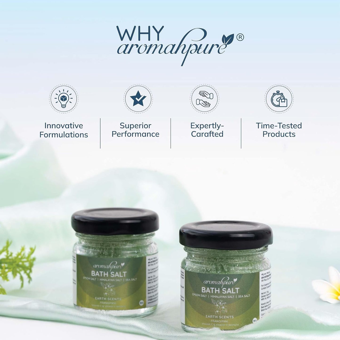 Aromahpure Natural Bath Salt Set with Essential Oils, 6 Scents, 35g Each