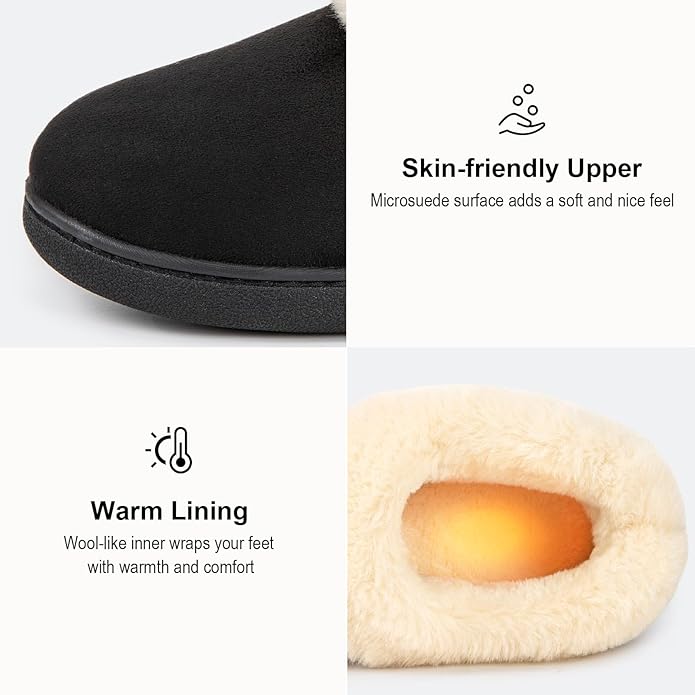 Mens Warm Slippers Memory Foam Fluffy Black EverFoams UK 9-10 EU 42-43