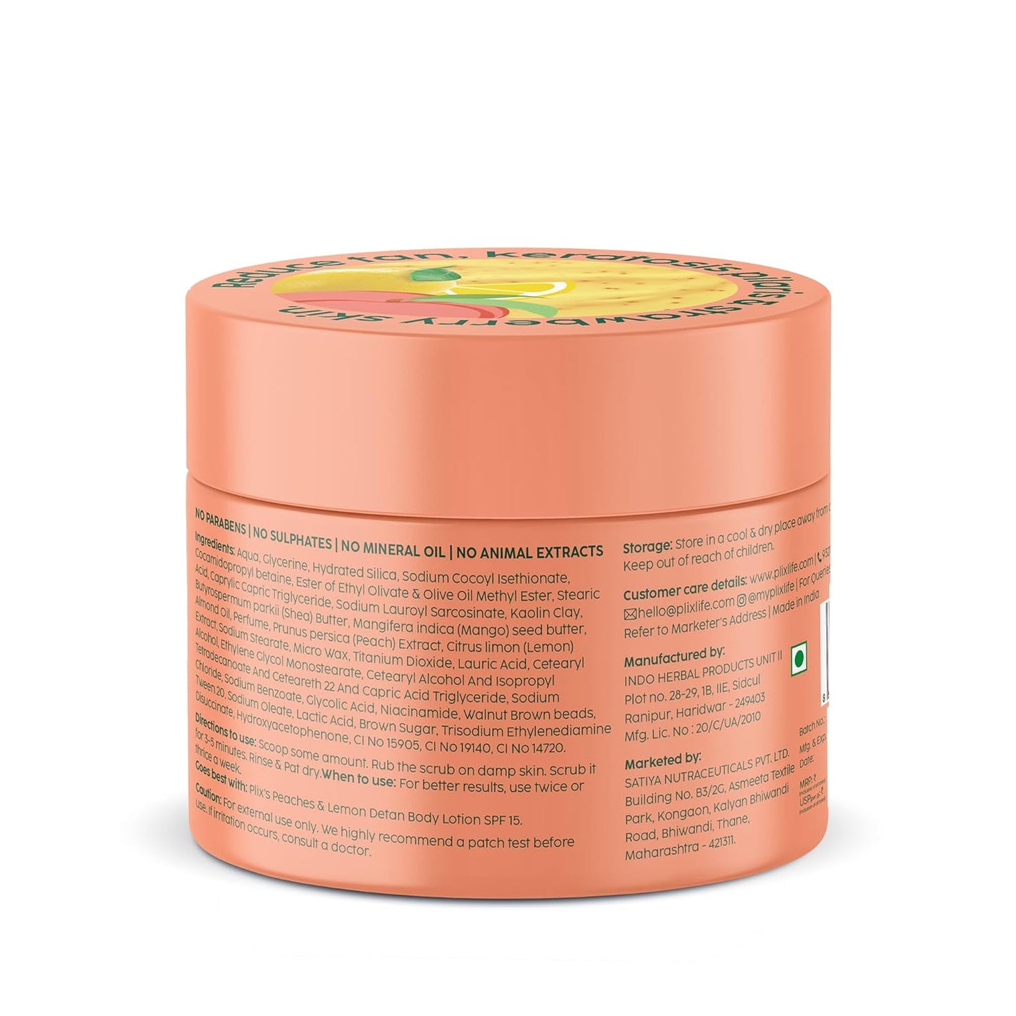Plix Peach Lemon Detan Scrub 200g - Tan Removal & Skin Smoothing