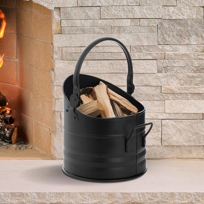 Black Round Fireside Coal Bucket