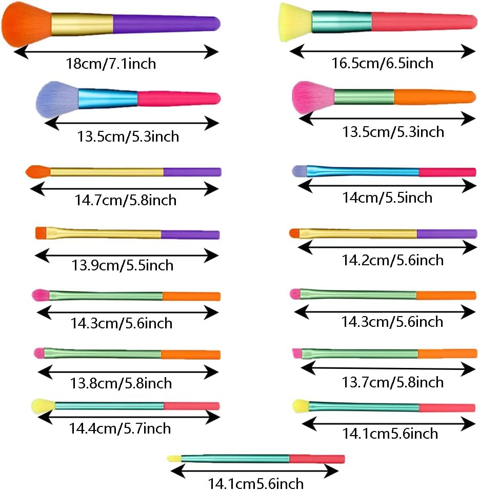 15 Colourful Makeup Brushes  Premium Synthetic Bristles for Kabuki Foundation Blush Eyeshadow Concealers Eye Face Liquid Powder Cream Brushes Sets