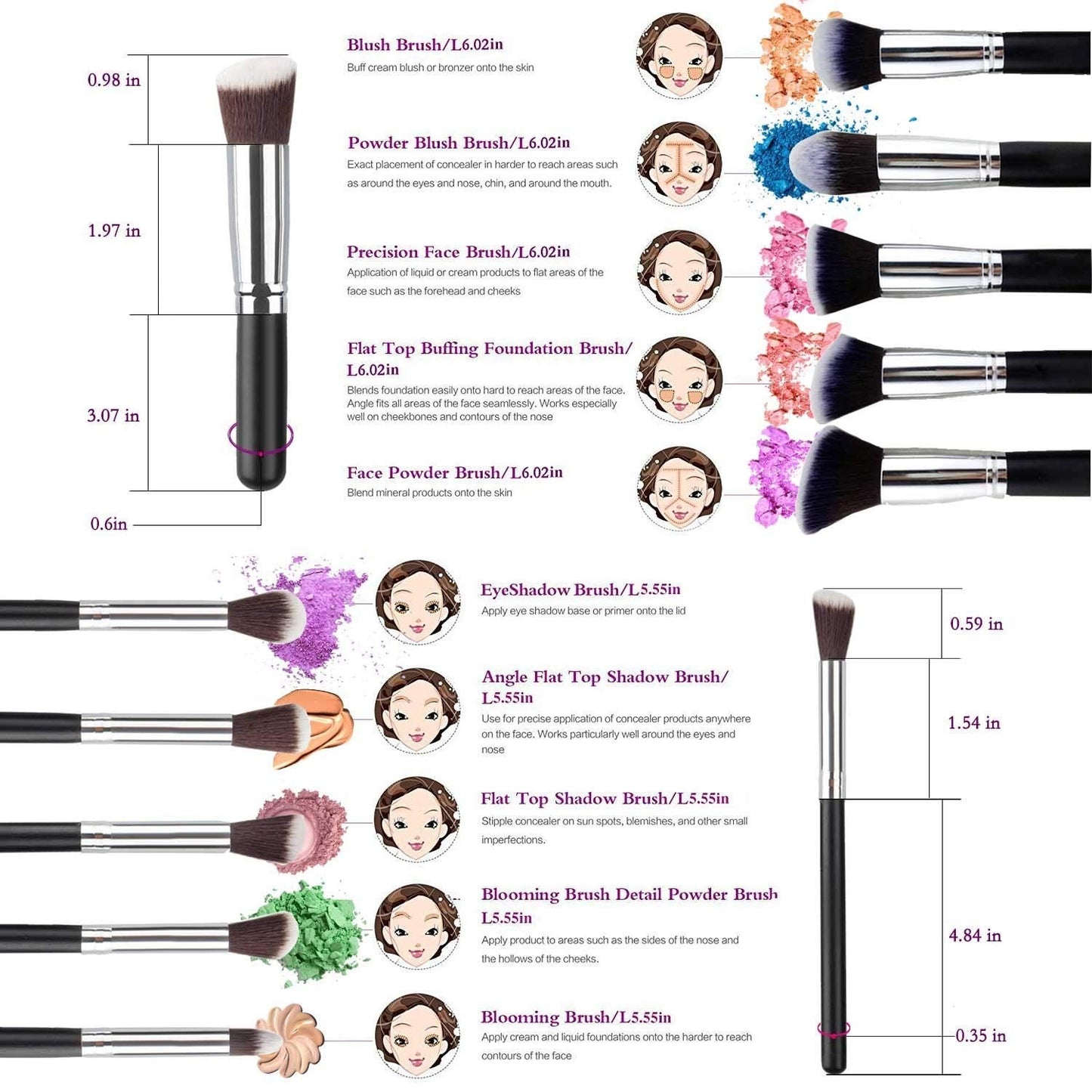 URBANMAC 10-Piece Black Makeup Brush Set with Sponge Puff