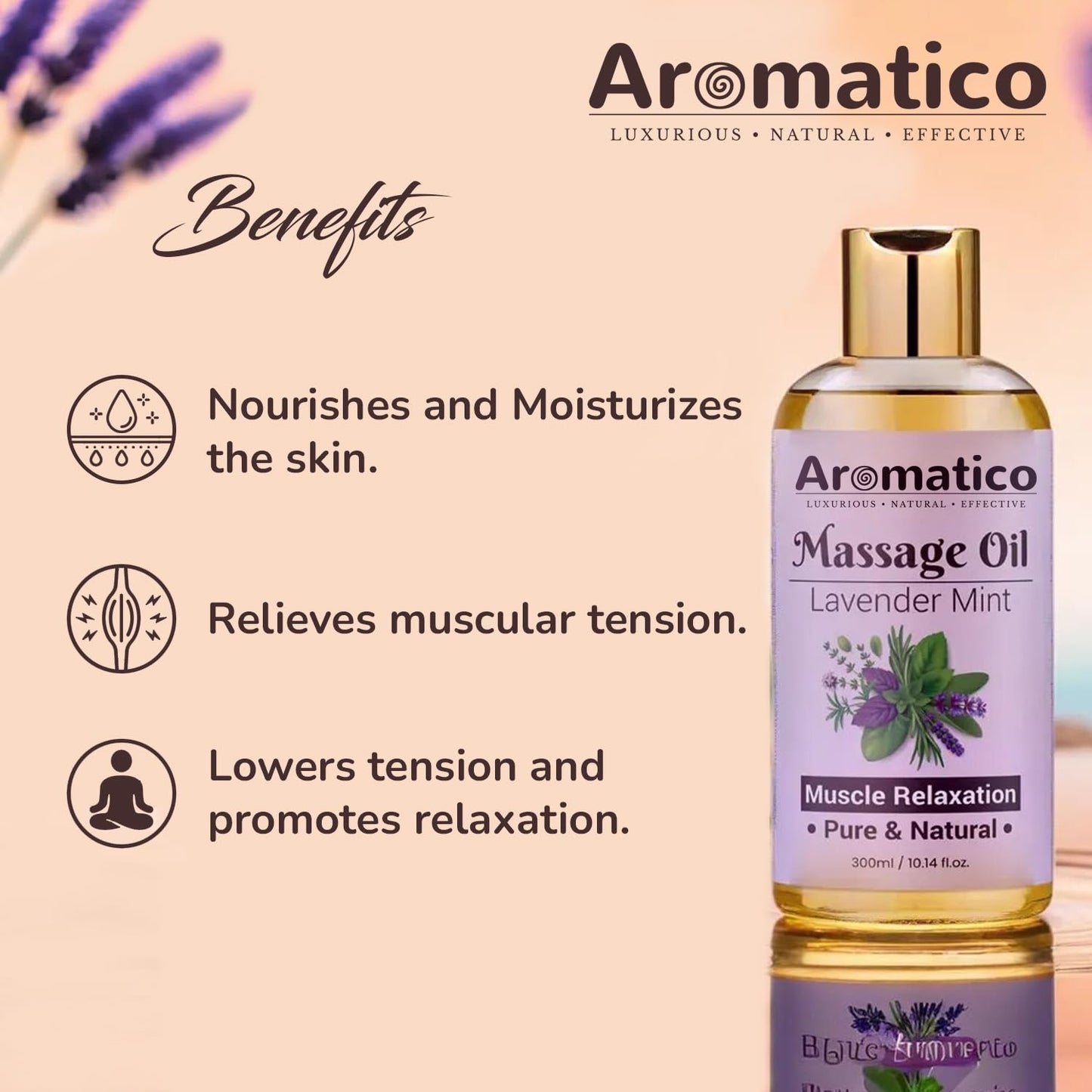 Lavender Mint Massage Oil 300ml for Couples - Natural, Non-Sticky Formula