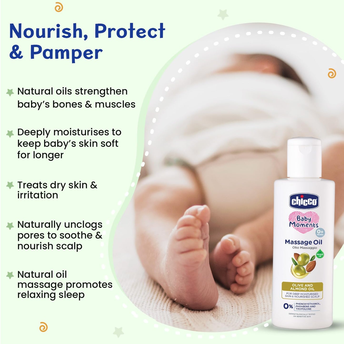 Chicco Baby Massage Oil 200ml Non-Sticky Moisturizing Formula