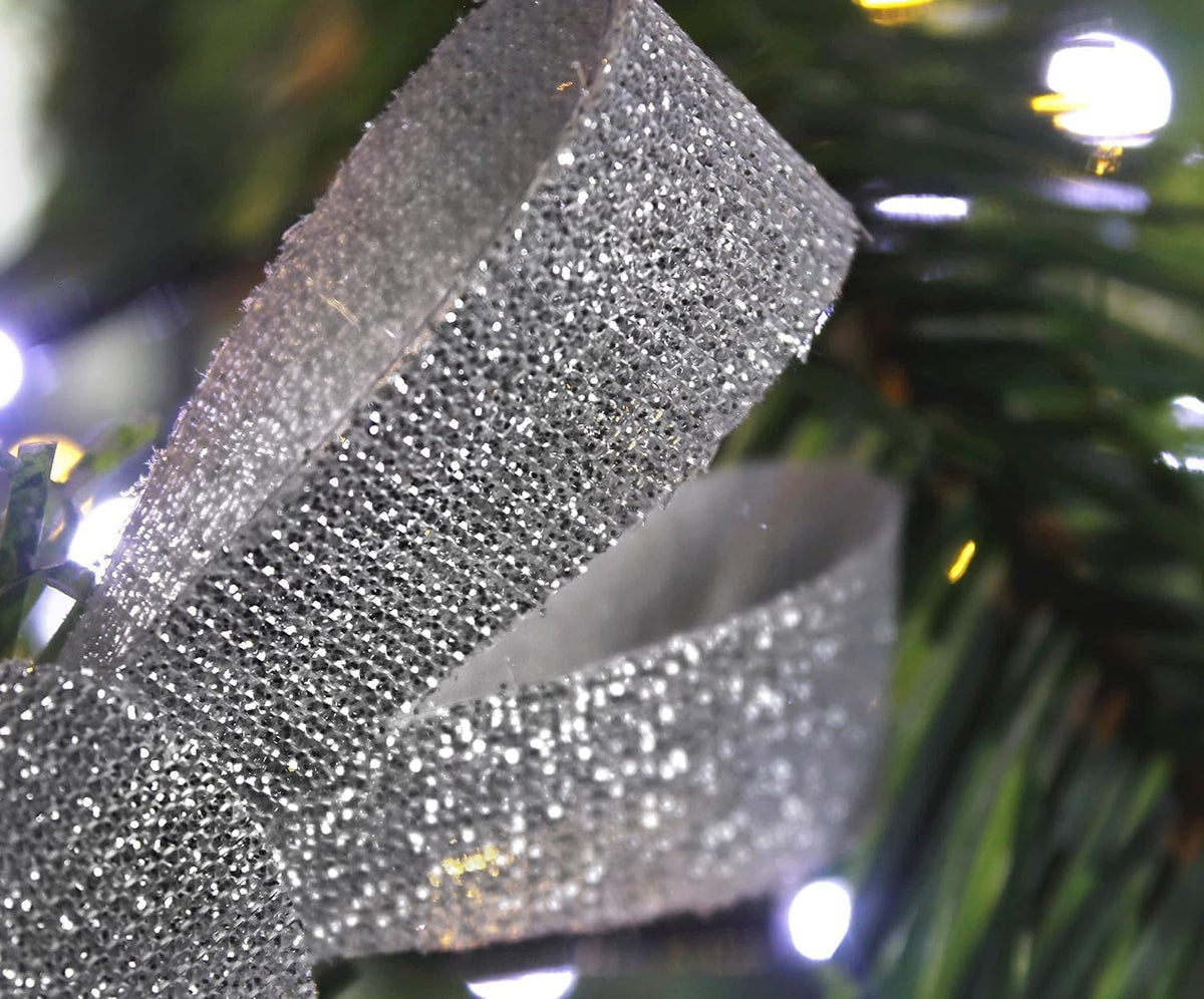 3pc Christmas Silver Glitter Bow Set