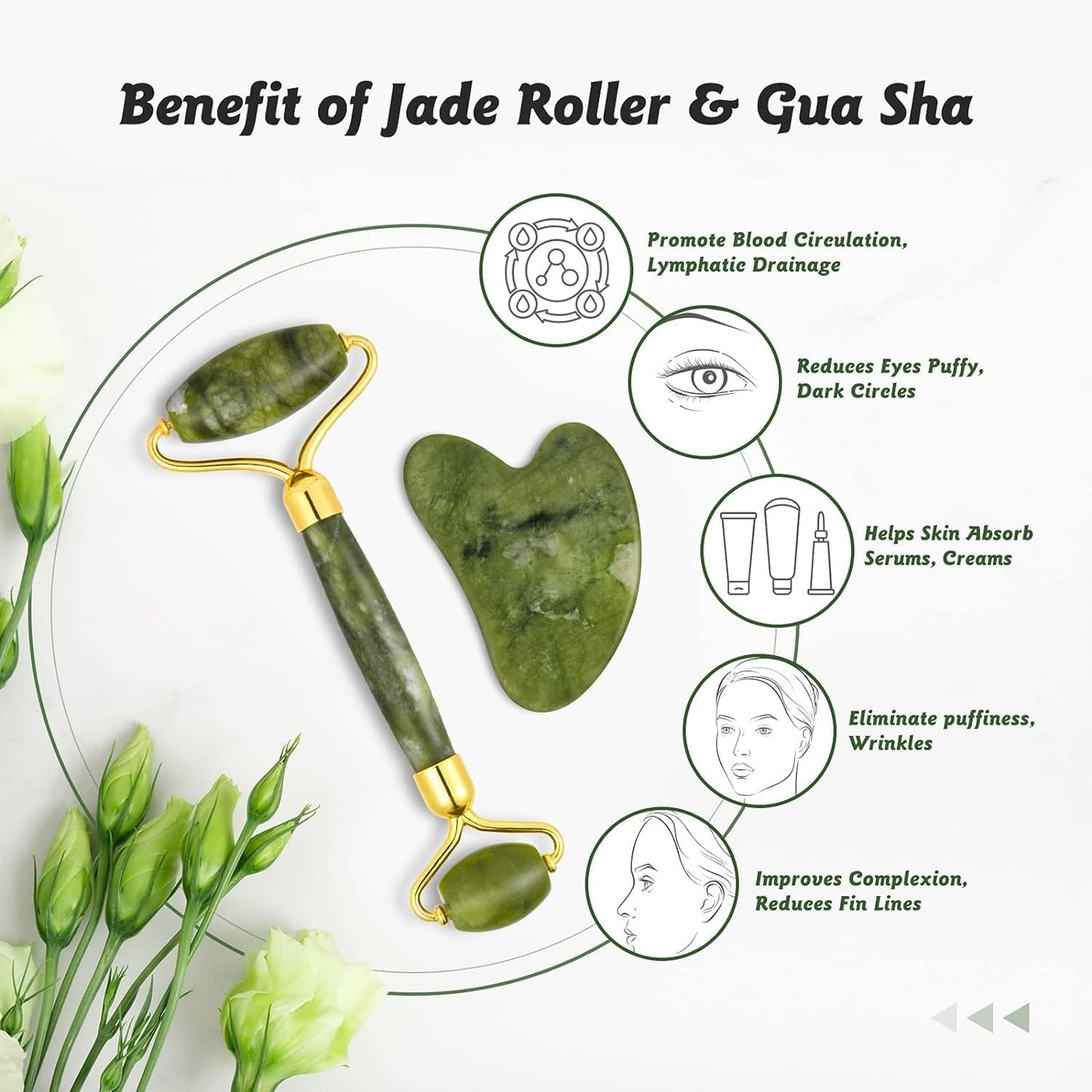 Cipzi Face Massager Set: Ice Roller & Jade Gua Sha for Skin & Body