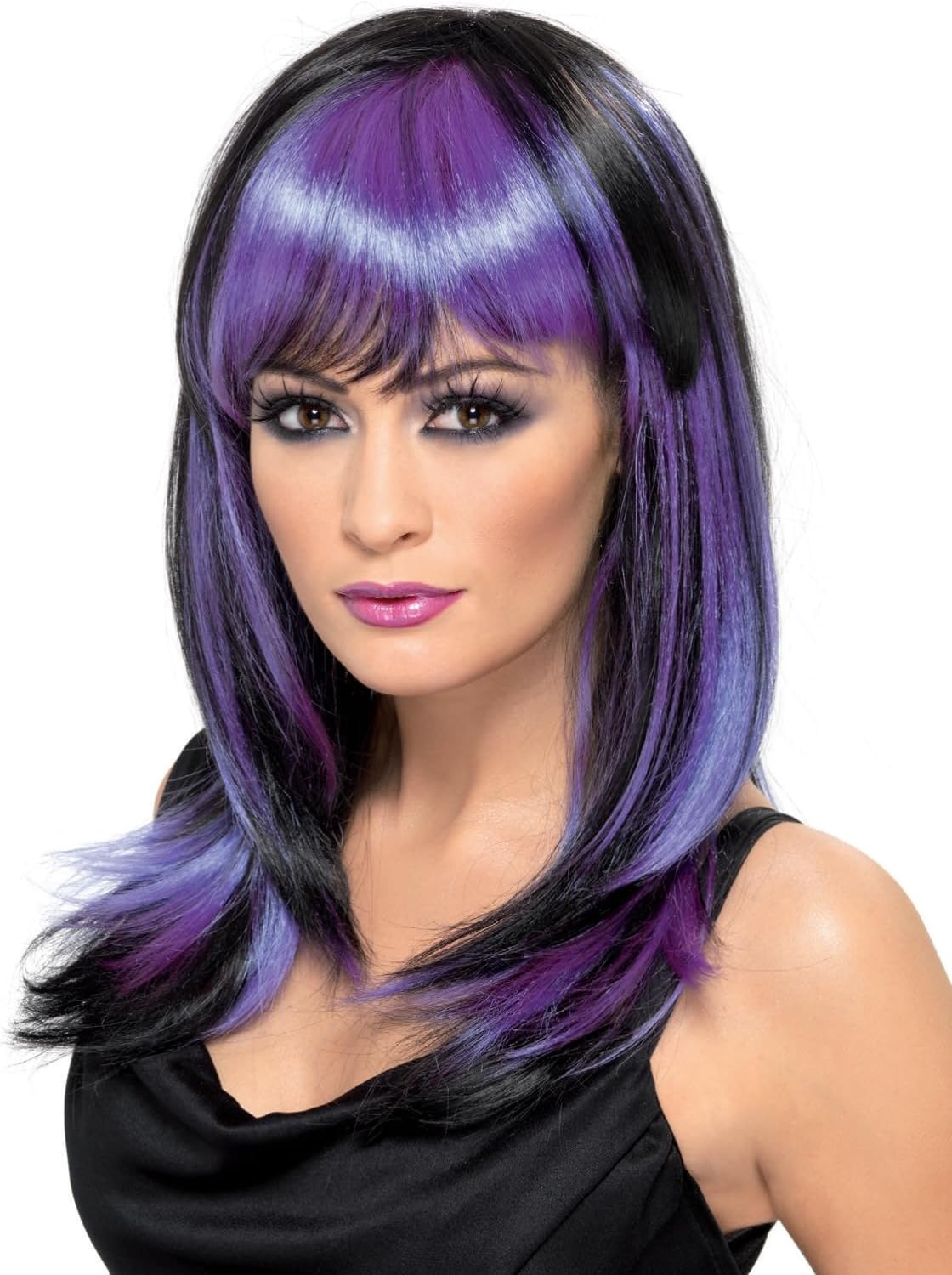 Smiffys Glamour Witch Wig, Black Long with Fringe, New but open damaged box