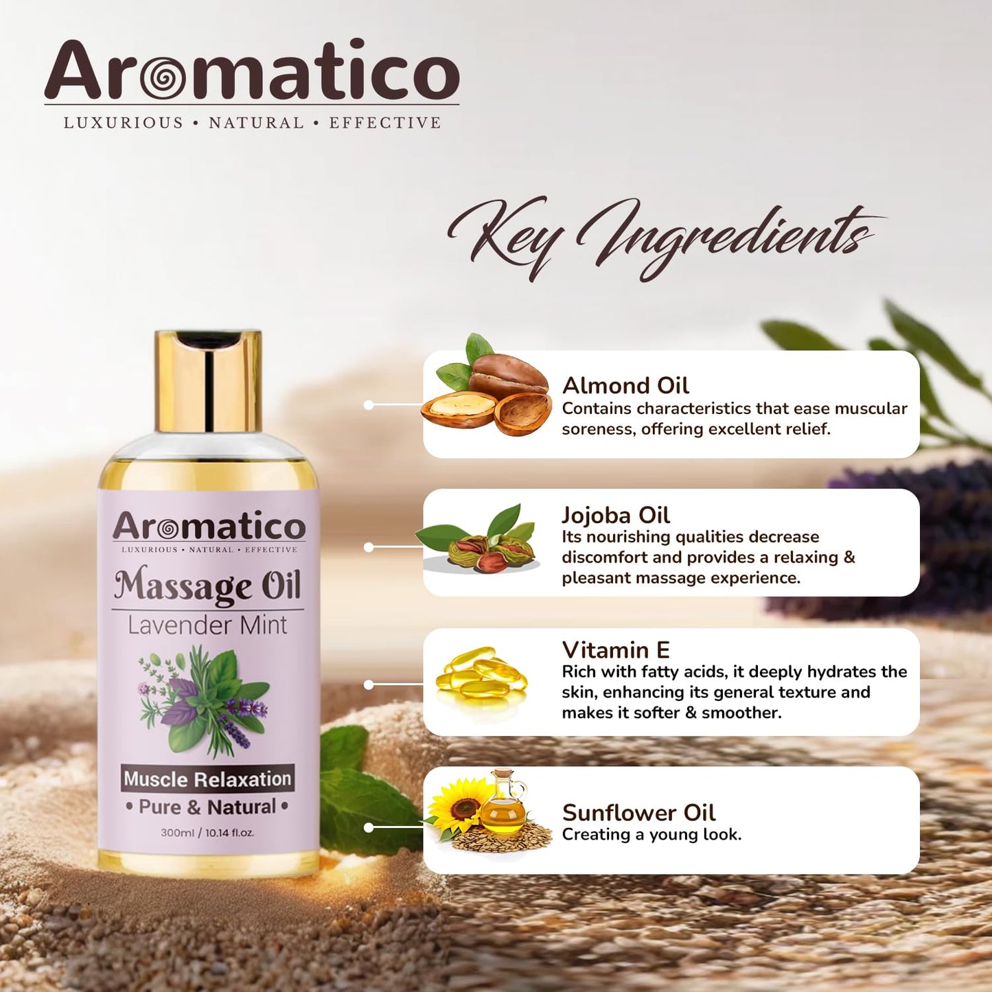 Lavender Mint Massage Oil 300ml for Couples - Natural, Non-Sticky Formula
