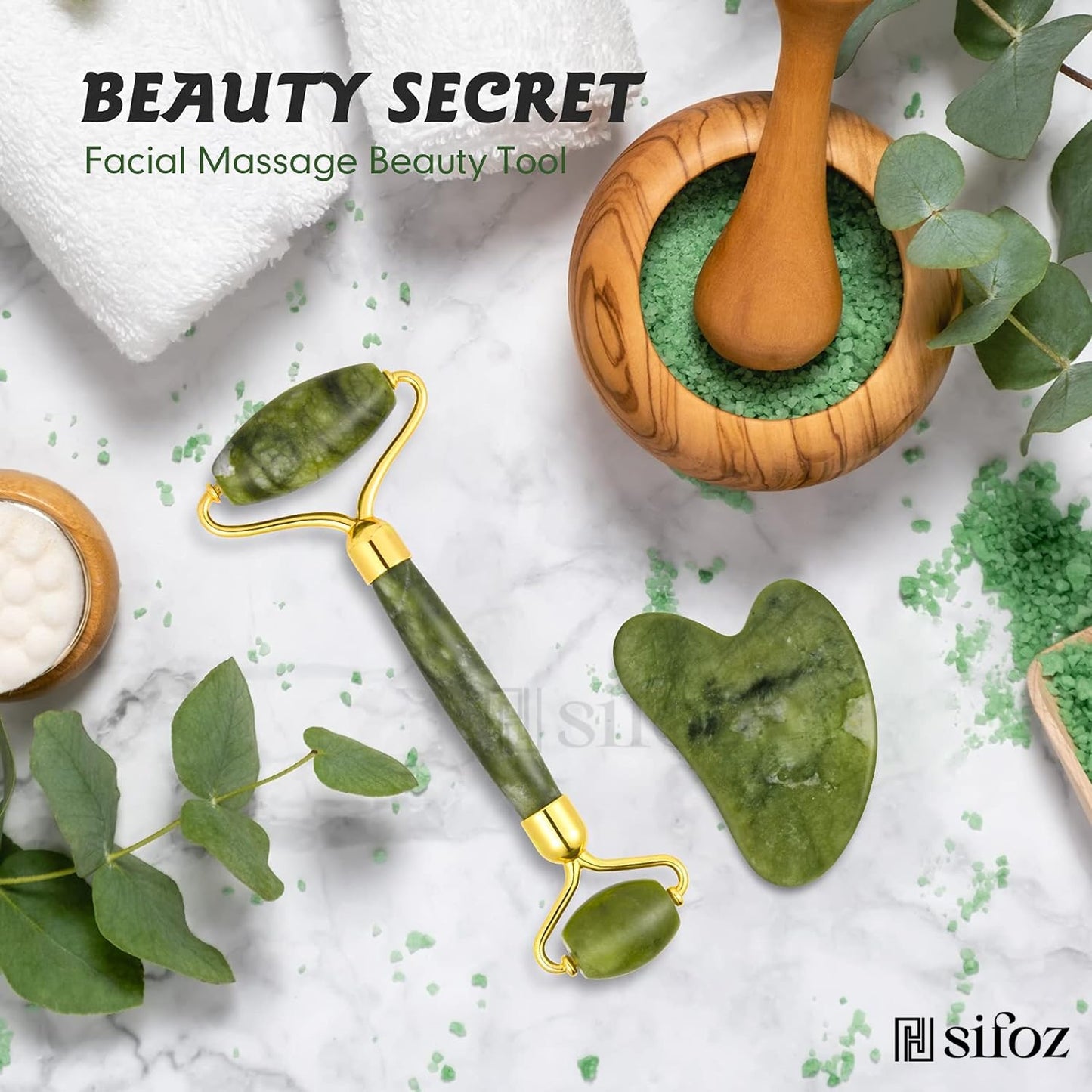 Jade Roller & Gua Sha Set for Anti-Aging Facial Massage