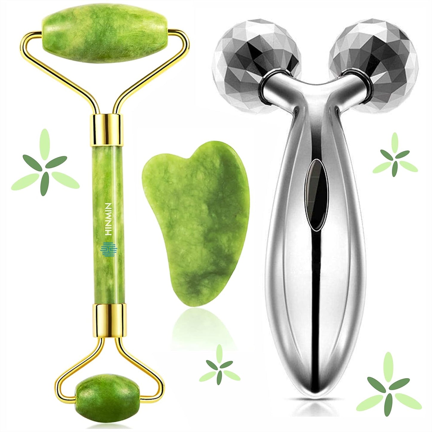 Cipzi Face Massager Set: Ice Roller & Jade Gua Sha for Skin & Body