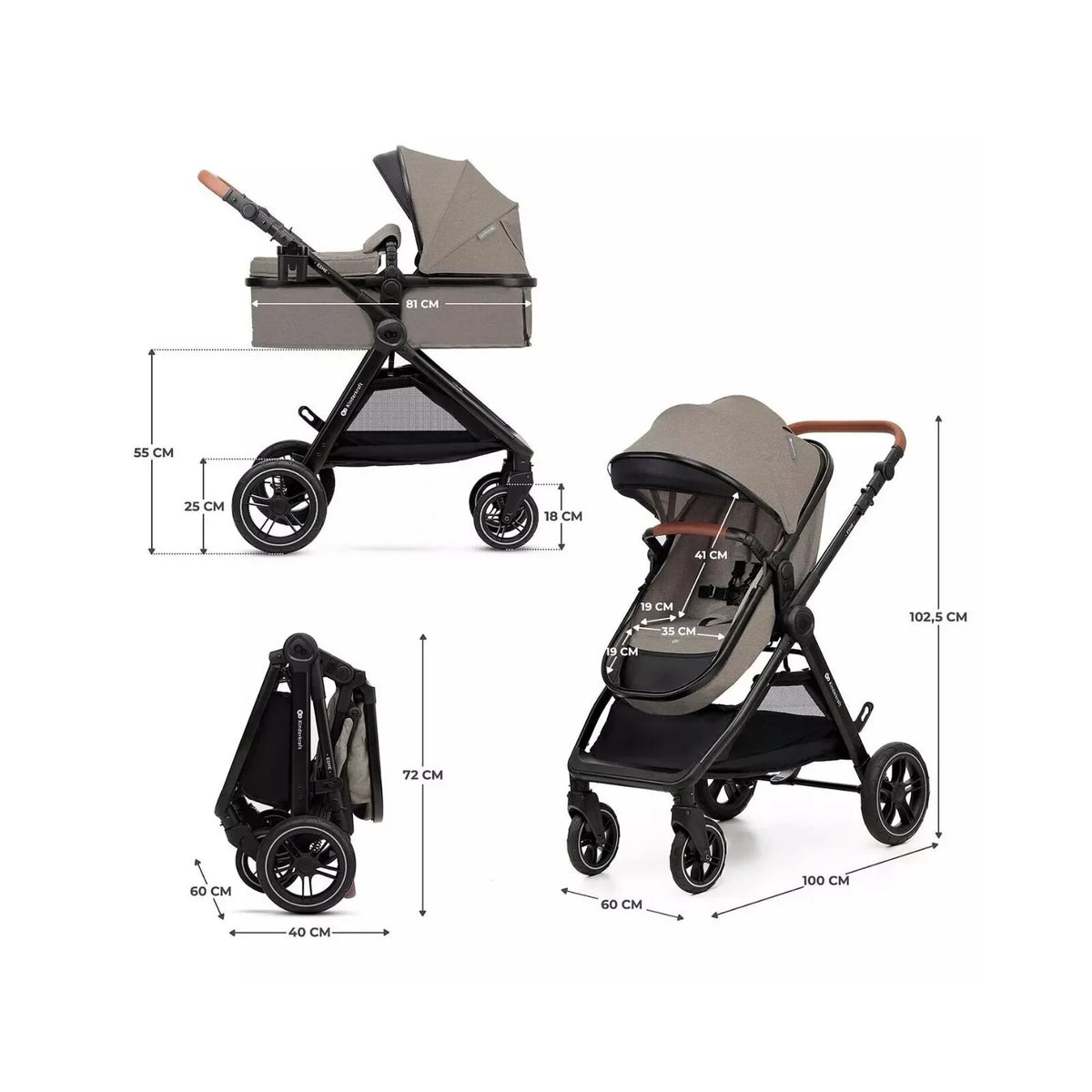 Kinderkraft Esme Pro 3-in-1 Travel System with Mink Pro Car Seat - Sand Beige