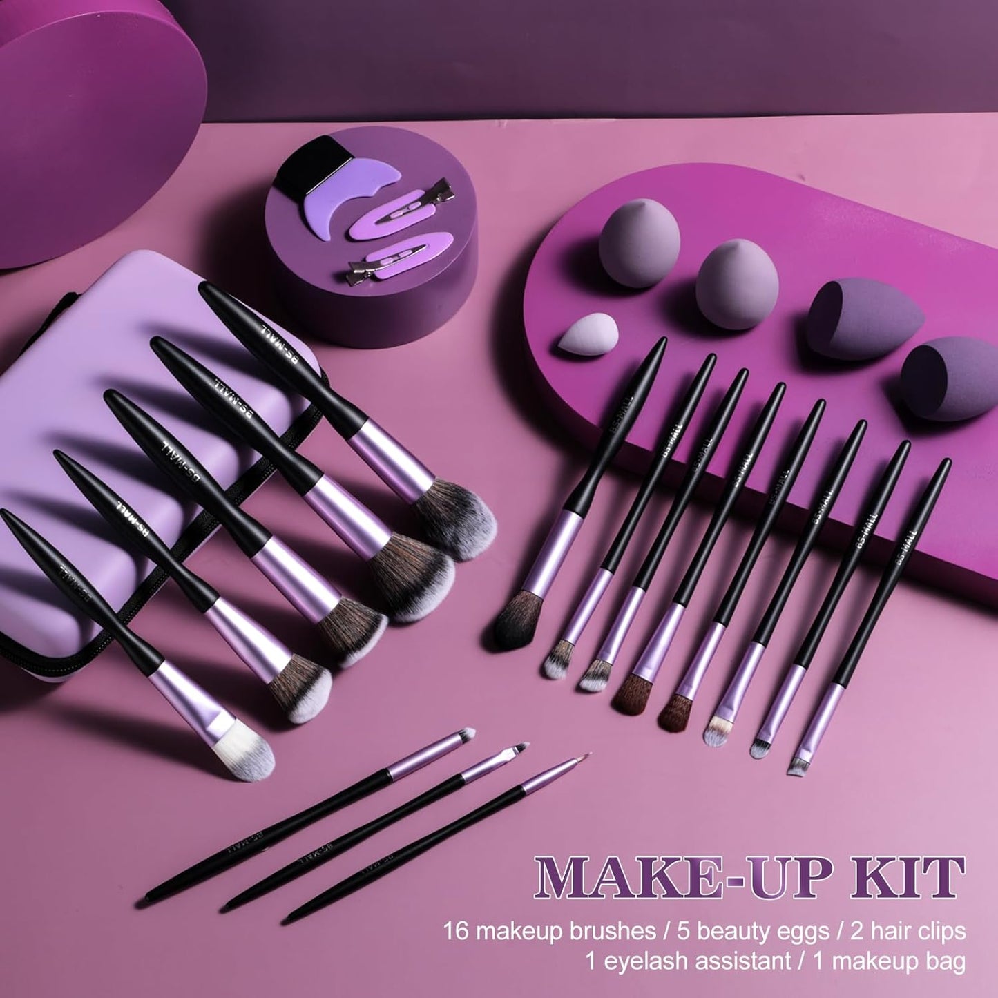 16-Piece Makeup Brush Set with Sponge & Eyeshadow Applicator