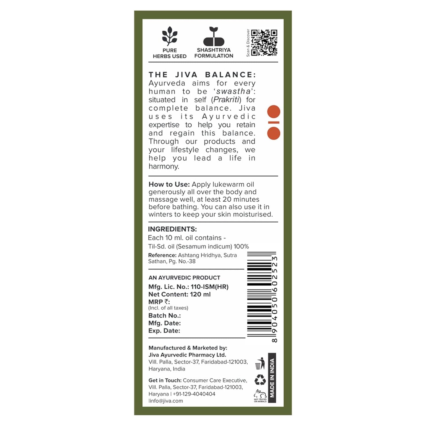Jiva Ayurvedic Til Oil 120ml 3-Pack for Joint & Muscle Pain Relief