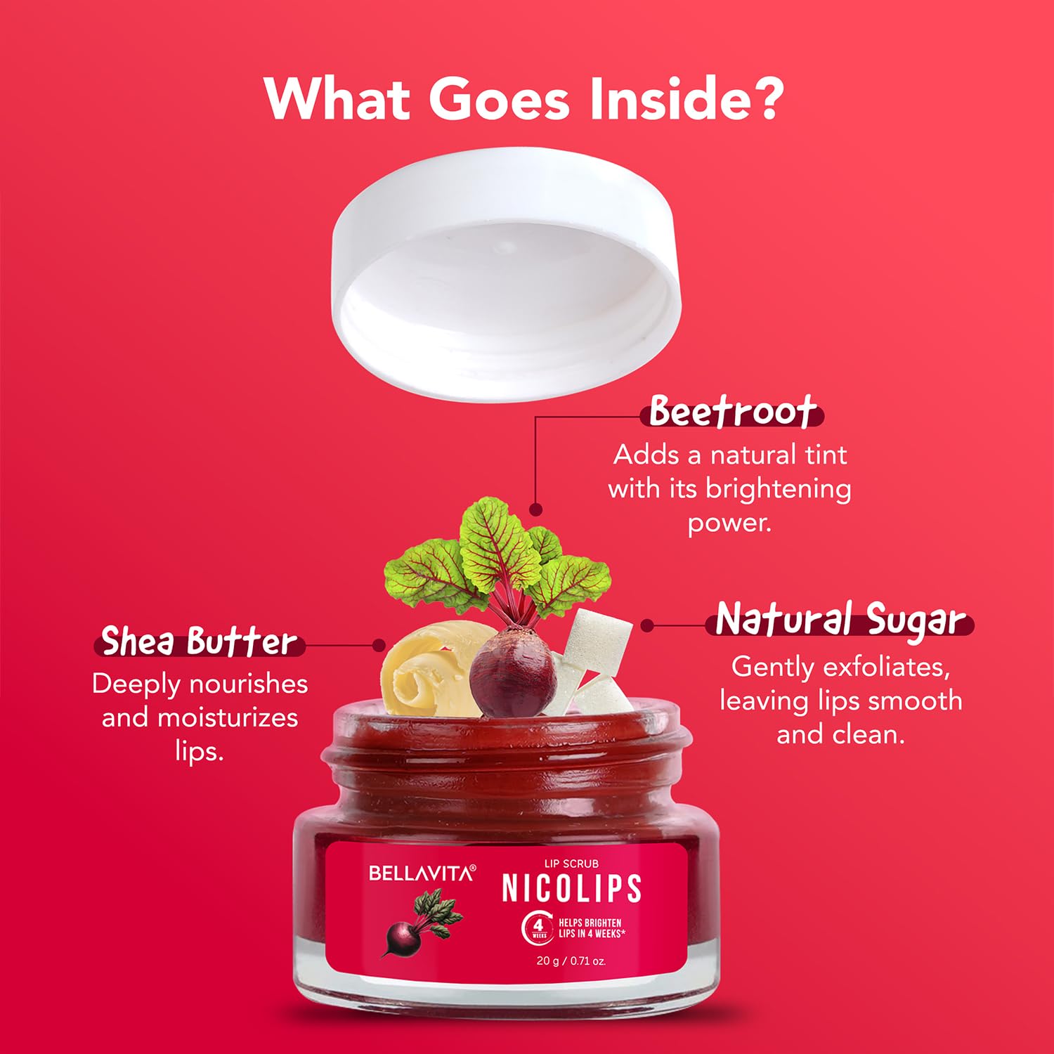 Bella Vita Organic NicoLips Lip Scrub for Brightening & Moisturizing, 20g