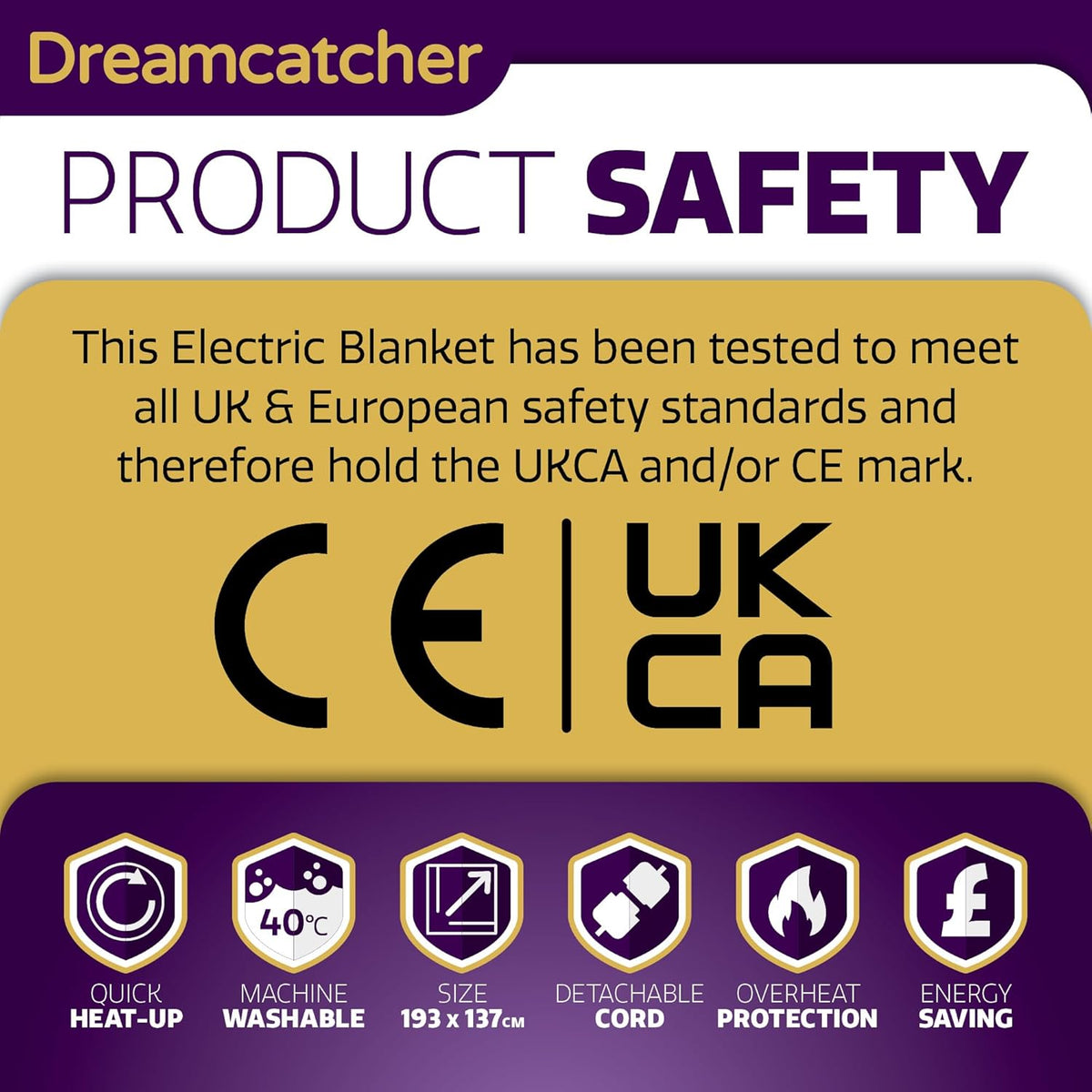 Double Electric Blanket 193x137cm Soft Polyester Fitted Underblanket Dreamcatcher