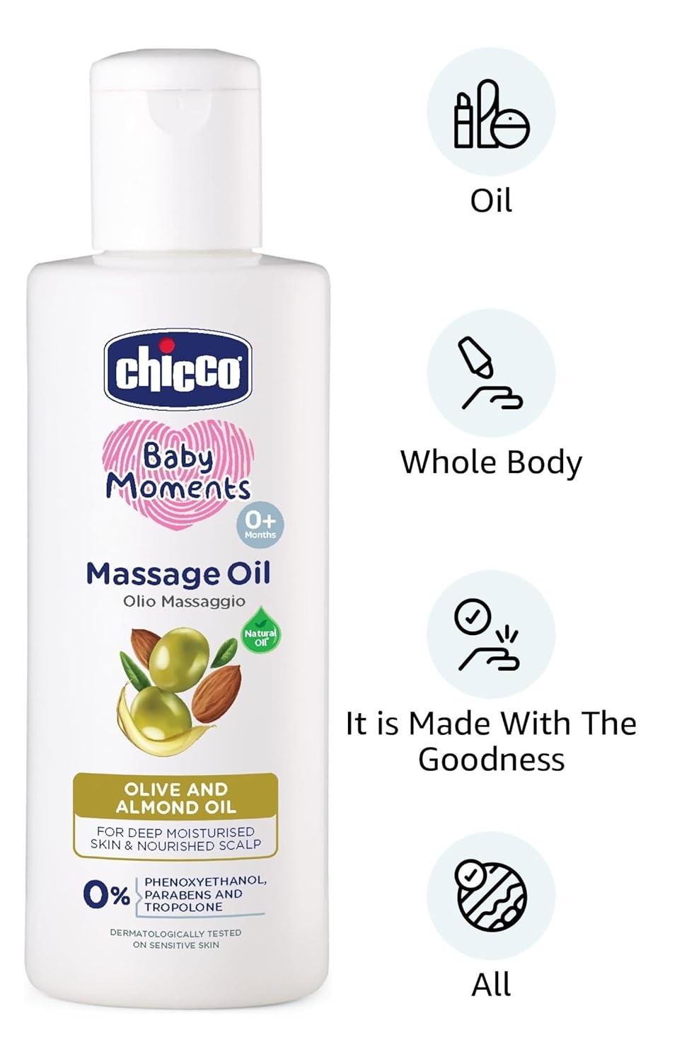 Chicco Baby Massage Oil 200ml Non-Sticky Moisturizing Formula