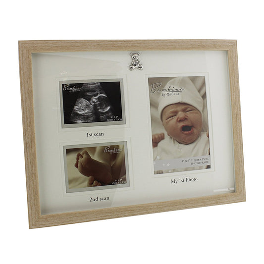 Bambino Light Wooden effect 3 in 1 Picture Frame with Silver Teddy Bear Icon